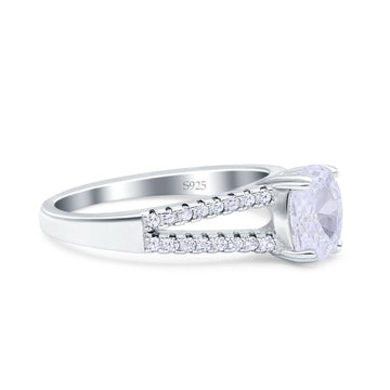 Split Shank Halo Oval Wedding Ring Simulated Cubic Zirconia 925 Sterling Silver